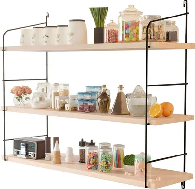 Produktbild von Wandregal Retro Holz & Metall – belastbar bis 15 kg pro Ebene – Küchenregal & Organizer – Regal 2 Ebenen – Vintage Design – für Küche, Bad, Flur
