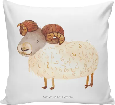 Produktbild von Mr. & Mrs. Panda kuschelkissen 40x40 Sternzeichen Widder - Weiß - Geschenk, Kuschel Kissen, Schafbock, Bock, Geburtstag April, Sofakissen, Deko, März, Astrologie, Polster