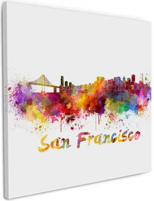 Produktbild von Wallario Premium Leinwandbild Städte als Aquarell - Skyline von San Francisco in Größe 50 x 50 cm