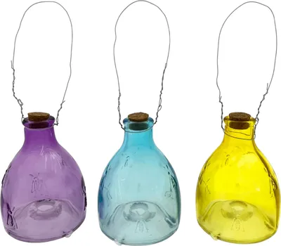 Produktbild von Wespenfänger aus Glas - 3 Farben - Lila - Blau - Gelb - 3er Set - 9 x 9 x 14 cm