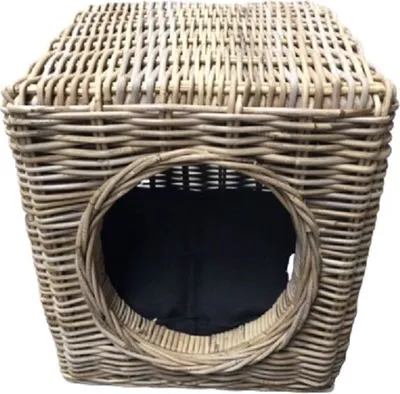 Obrázok produktu pre Kôš pre mačky Topmast KUBU z prútia 42 x 42 x 42 cm + čierny prešívaný vankúš