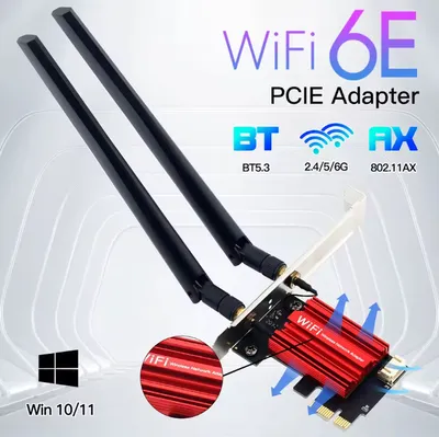 Produktbild von WiFi 6E drahtlose PCIe-Karte, Bluetooth, 802.11AX interner Netzwerk Adapter für PC, Ultra-niedrige Latenz, Unterstützung für Windows10(64bit) Farbe AX