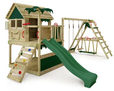 Immagine prodotto di Struttura per arrampicata Fatmoose TikaTaka Town XXL con modulo surf e scivolo, colore verde
