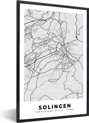Produktbild von MuchoWow® Gerahmtes Poster Karte - Deutschland - Solingen- Karte - Stadtplan 20x30 cm - Poster mit Schwarzem Bilderrahmen Wandposter Rahmen Foto Bilder - Drucken - Bilder Poster im Rahmen