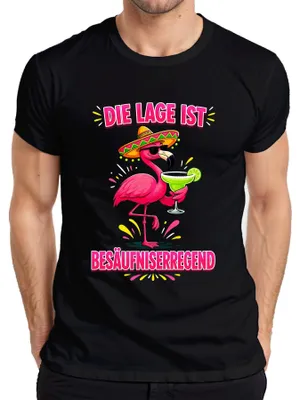 Obrázek produktu pro Tričko s potiskem "Flamingo Sombrero Party Margarita", pánské, barva černá, velikost L