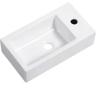Zdjęcie produktu dla Umywalka ceramiczna Vivo - wisząca, prawa strona - biała, połysk - 45,5 x 25 cm