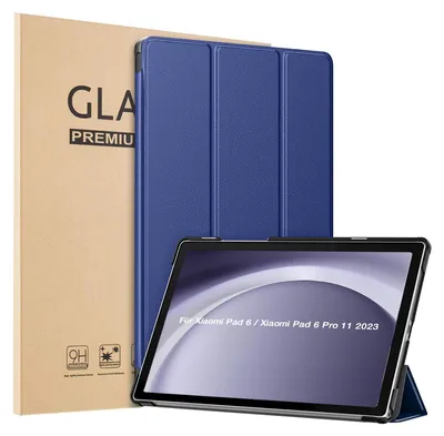 Produktbild von Schutzhülle + 2x 9H Display Glas für Xiaomi Pad 6 / 6 Pro 11.0 Zoll Cover Case Schutz Tablet Farbe: Dunkelblau