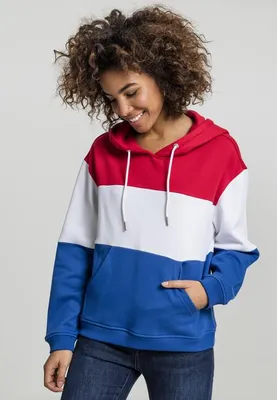 Produktbild von Urban Classics Damen Hoodie Ladies Oversize 3-Tone Hoody Fire Red/White/Royal-S