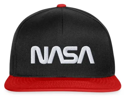 Produktbild von Spreadshirt Nasa Logo Weiß Stick Snapback Cap, One size, Schwarz/Rot