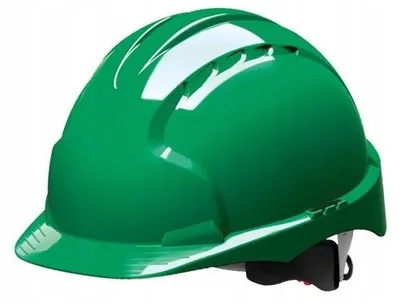 Immagine prodotto di Casco da cantiere ventilato, verde, imbracatura a 4 punti, visiera antipioggia, da -20 a +50 °C