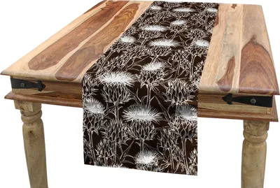 Produktbild von ABAKUHAUS Botanisch Tischläufer, Silhouette Blumen, Esszimmer Küche Rechteckiger Dekorativer Tischläufer, 40 x 225 cm, Braun und weiß