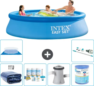 Produktbild von Intex runder aufblasbarer Easy Set-Pool – 305 x 76 cm – Blau – im Lieferumfang enthalten Sonnensegel - Wartungspaket - Filterpumpe für Schwimmbad - Filter - Bodenplane - Staubsauger