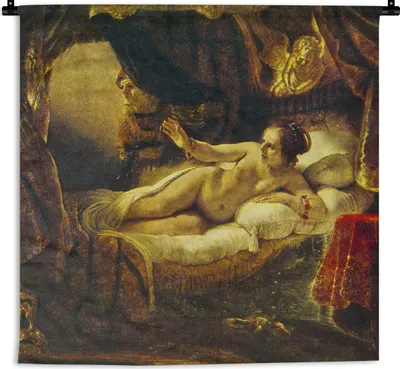 Produktbild von MuchoWow® Wandteppich Wandbehang Danaë - Gemälde von Rembrandt van Rijn 150x150 cm Tapisserie Dekoration Wandtuch - Wohnaccessoires - Modernes