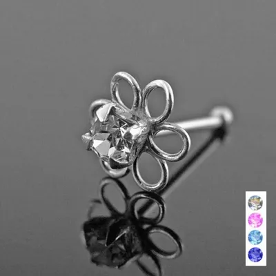 Produktbild von Nasenpiercing gerade: Nasenstecker Piercing Silber Blume Dunkelblau