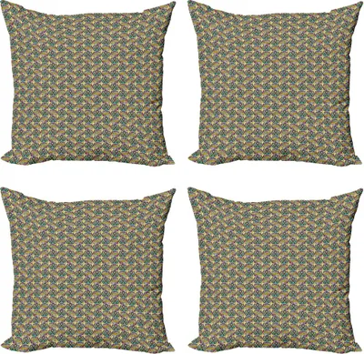 Produktbild von ABAKUHAUS asiatisch Kissenbezug Set (4 Stück), Boho Mandala Patchwork, Moderner Doppelseitiger Digitaldruck, 60 cm x 60 cm, Mehrfarbig