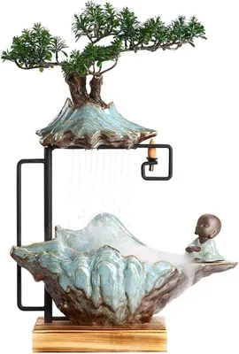 Produktbild von Keramik-Tischbrunnen mit Bonsai, Tischdekoration, Zerstäubungsbrunnen, chinesischer Alpenbrunnen, Liuxiang-Dekorationsbrunnen, Bürobrunnen, Wasserfallbrunnen und Zen-Meditationsbrunnen