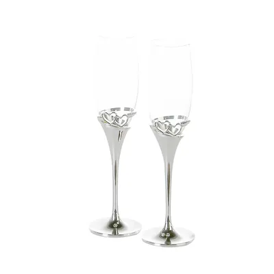 Produktbild von Gilde 2tlg. Set, Champagnerglas, Sektglas, "Hearts", Herzmotiv, Glas, Metall, klar, silberfarben, VE 1, H. 25.5 cm, D. 7 cm 50074 4001250500742