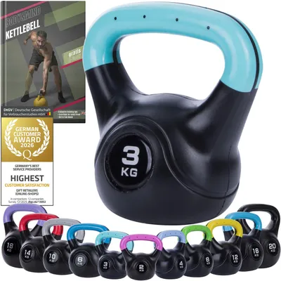 Immagine prodotto di Manubrio kettlebell in plastica, da 2 a 20 kg, versatile, ideale per l'allenamento della forza a casa