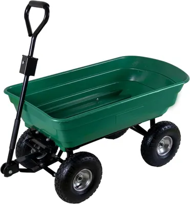 Produktbild von Gartenwagen mit Kippfunktion 75L – Handwagen bis 300 kg, Luftreifen, Lenkachse, abnehmbarer Griff | Kippwagen Bollerwagen Gartenkarre Transportwagen