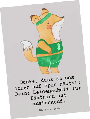 Produktbild von Mr. & Mrs. Panda einzelkarte Biathlon Trainerin - Grau Pastell - Geschenk, Danke, Postkarten, Unterstützung, Teamgeist Trainer, bildkarte, Sportart, Grußkarte, Postkarte