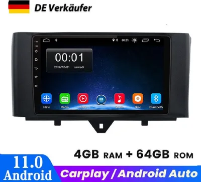 Produktbild von 9 Zoll Android 13 Autoradio für Mercedes Smart Fortwo 451 2010-2015 Wifi Wireless Carplay BT Octa-core 4GB RAM 64GB ROM
