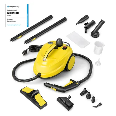 Immagine prodotto di Pulitore a vapore COSTWAY 2000W, macchina per la pulizia mobile con serbatoio da 1,8 litri e 13 set di accessori, spazzola a vapore per tappeti, finestre, vetri e tende, giallo