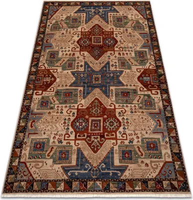 Zdjęcie produktu dla Dywan wełniany KESHAN Frędzle, Etniczny orientalny 1250/53565 beż / terakota wielokolorowy 120x145 cm