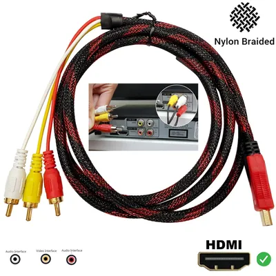 Produktbild von Adapter Konverter HDMI auf 3RCA Audio Video AV Nylonkabel 1,5M Chinch Stecker