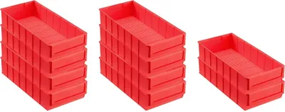 Produktbild von SparSet 10x Rote Industriebox 400 B | HxBxT 8,1x18,3x40cm | 4,7 Liter | Sichtlagerkasten, Sortimentskasten, Sortimentsbox, Kleinteilebox