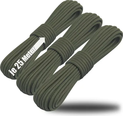 Produktbild von COM-FOUR® 3x Paracord Schnur Ø 4 mm, 75 m - Seil mit 7 Kern Strängen für Boot, Camping, Outdoor - Nylonseil mit 250 Kg Tragkraft - Zeltseil, Abspannseil, Allzweckseil