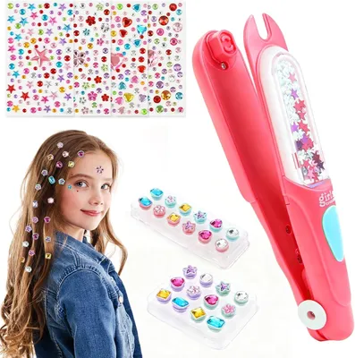 Image de Machine à tresser les cheveux pour filles, kit de coiffure créatif, comprenant 24 strass, 4 autocollants, pour les enfants de 5 à 12 ans