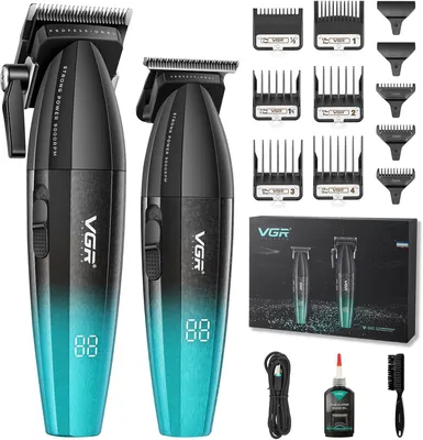 Productafbeelding van Professionele haarstylist, draadloze set kappersmachines en trimmers, haarsets met T-mes voor nauwkeurig knippen, mes met DLC-coating, LED-display