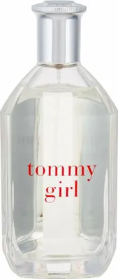 A clear, front-facing studio shot of a bottle of Tommy Girl perfume.