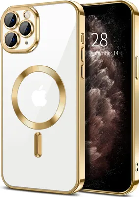 Image de Coque transparente magnétique pour iPhone 11 Pro, compatible MagSafe, coque de protection galvanisée avec protection de l'appareil photo Or