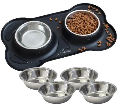 Produktbild von KaraLuna Napfunterlage aus Silikon mit Edelstahl Futternapf, für Katzen und Hunde, 400ml, Schwarz
