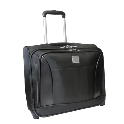 Image de Monolith valise de pilote (trolley) - avec compartiment pour ordinateur portable 15,6" - avec poignée télescopique - 2 roulettes - aspect cuir - noir - Nylon Body - 410 mm de hauteur x 400 mm de largeur x 240 mm de profondeur