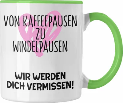 Produktbild von Trendation - Mutterschutz Geschenk Kollegin Tasse Abschied Werdende Mama Abschiedsgeschenk Arbeitskollegin Von Kaffeepausen Zu Windelpausen (Grün)