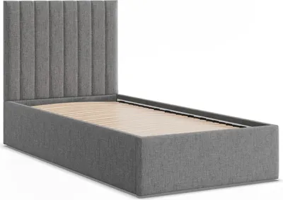 Produktbild von Modernes Polsterbett POLLA 90x200 Einzelbett ohne Stauraum mit Holzlattenrost Dunkelgrau Geflecht