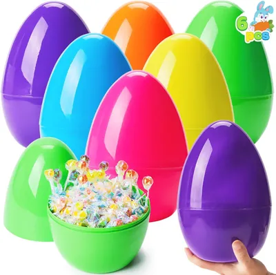 Productafbeelding van Jumbo-paaseieren van kunststof - Set van 6 - 25,4 cm - Licht - Solide - Verschillende kleuren - Vullen met lekkernijen