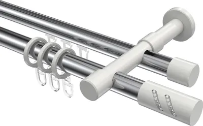 Produktbild von Interdeco Rundrohr-Innenlaufstange / Gardinenstange (Kombination) Chrom / Weiß, Typ Prestige Zoena (Glitzerzylinder), 20 mm Ø 2-läufig, 180 cm