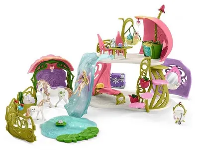 Image de Maison fleur pailletee avec licornes, lac et ecurie - bayala - schleich - 42445
