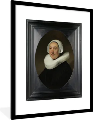 Produktbild von MuchoWow® Gerahmtes Poster Porträt von Haesje Jacobsdr van Cleyburg - Rembrandt van Rijn 60x80 cm - Poster mit Schwarzem Bilderrahmen Wandposter Rahmen Foto Bilder - Wohnzimmer - Dekorationen - Prämie