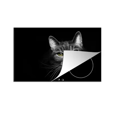 Produktbild von KitchenYeah© Herdabdeckplatte Haustiere - Katze - Tiere - Schwarz - Weiß , 81x52cm, Küche Deko, Glaskeramikkochfeld Herdabdeckung, Abdeckplatte fùr Kochfeld