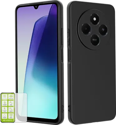 Produktbild von Wigento Handyhülle Silikon TPU und Displayschutz Hartglas für Xiaomi Redmi 14C, Schwarz, H9 Härte, 0.3mm Hülle, 0.26mm Hartglas, Glossy