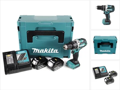 Image de Makita DHP 484 RTJ 18V Brushless Li-Ion Perceuse visseuse à percussion sans fil avec boîtier Makpac + 2x Batteries BL 1850 5,0 Ah Chargeur DC18RC