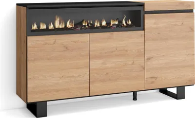 Produktbild von Sideboard, Highboard, 150x35x87cm, 3 Türen, Elektrokamin. Industriedesign, Eiche Schwarz