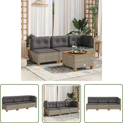 Produktbild von The Living Store Gartensofa mit Kissen 3-Sitzer Grau Poly Rattan