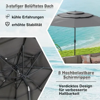 Produktbild von Windbeständiger Terrassenschirm, 300 cm, Kurbelverstellung, Grau