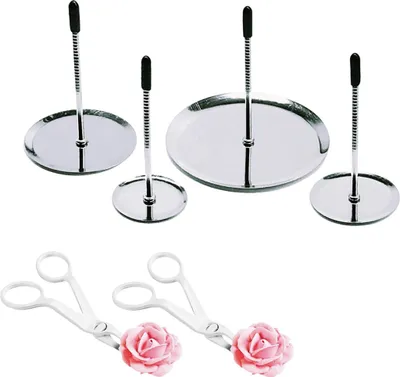 Produktbild von 6-teiliges Zuckerguss-Blumennagel-Set, Kuchendekoration, 4 Größen, Zuckerguss-Blumennägel, 2 Stück Blumenheber