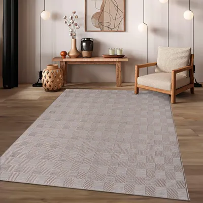 Produktbild von TT Home In-& Outdoorteppich Wetterfest Terrasse Balkon Esszimmer Geometrische Optik Boho Skandi Muster Unifarben Modern Größe 120x160 cm